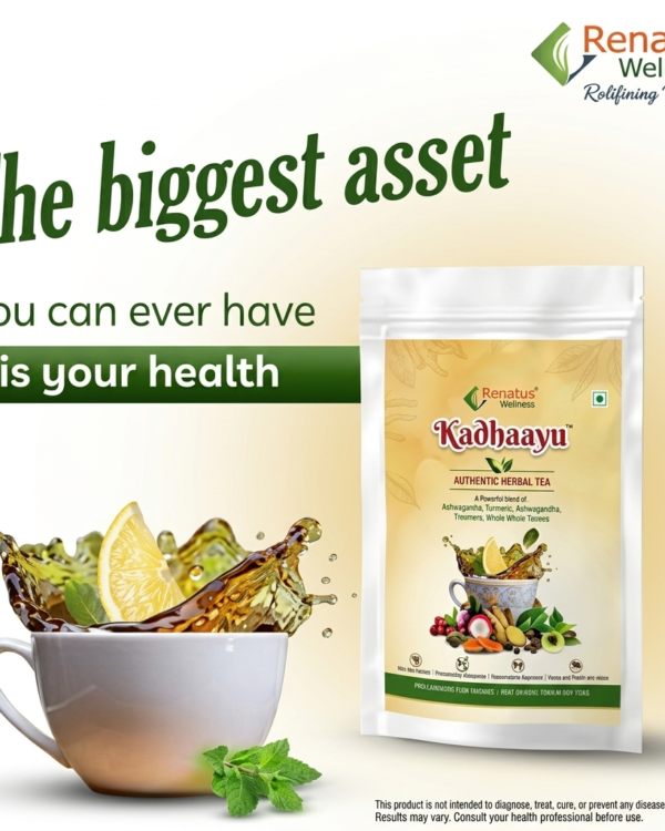 Renatus Kadhaayu is a daily health supplement designed to boost immunity. It features a blend of 18 herbal extracts, vitamins, minerals, and antioxidants